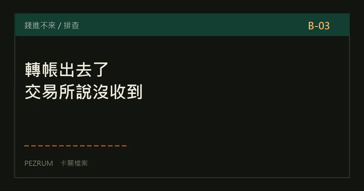 卡關檔案封面：銀行轉帳出去了但交易所說沒收到